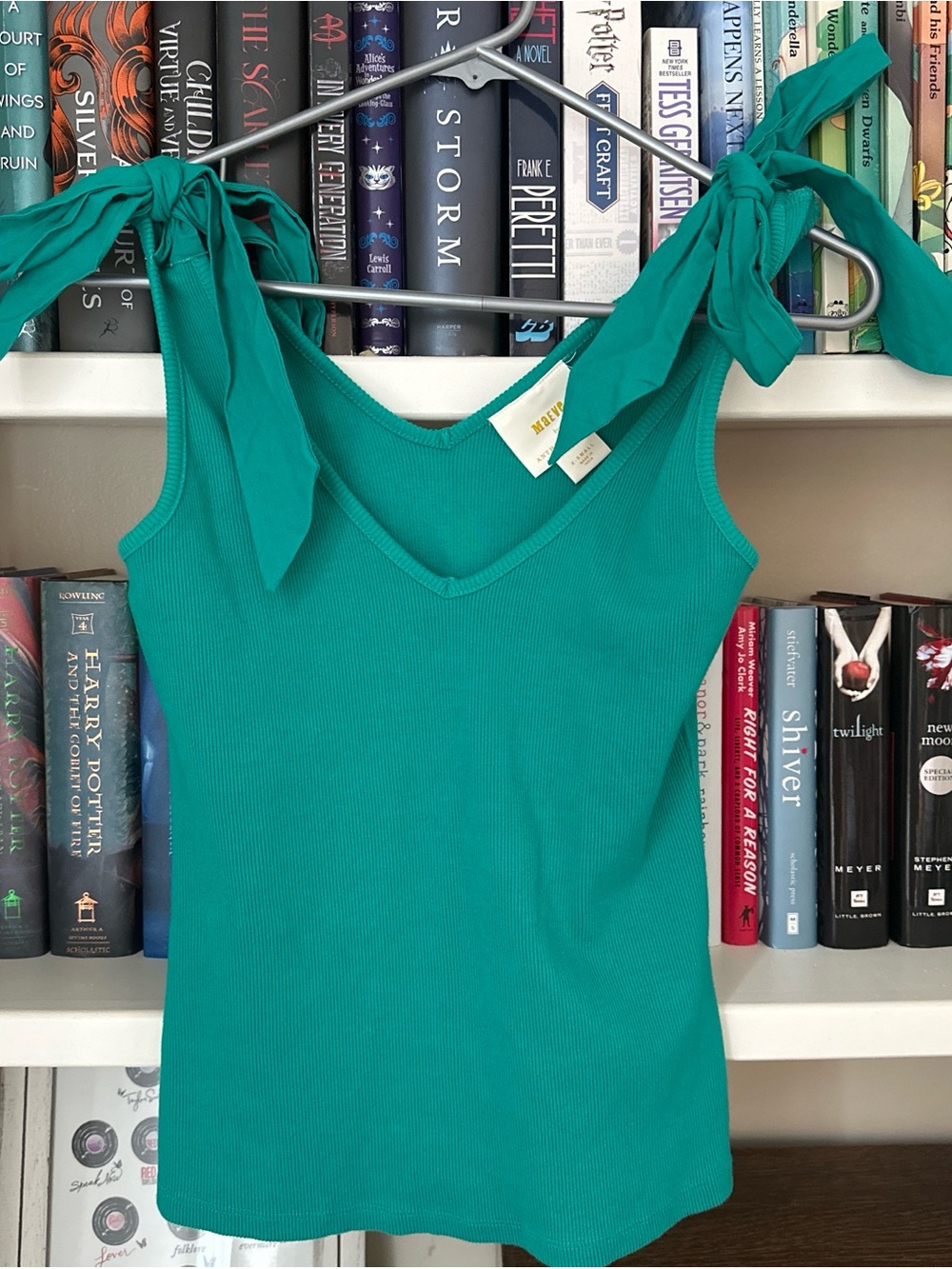Anthropologie Maeve Tie-Shoulder Ribbed V-Neck Tank Top - Teal
